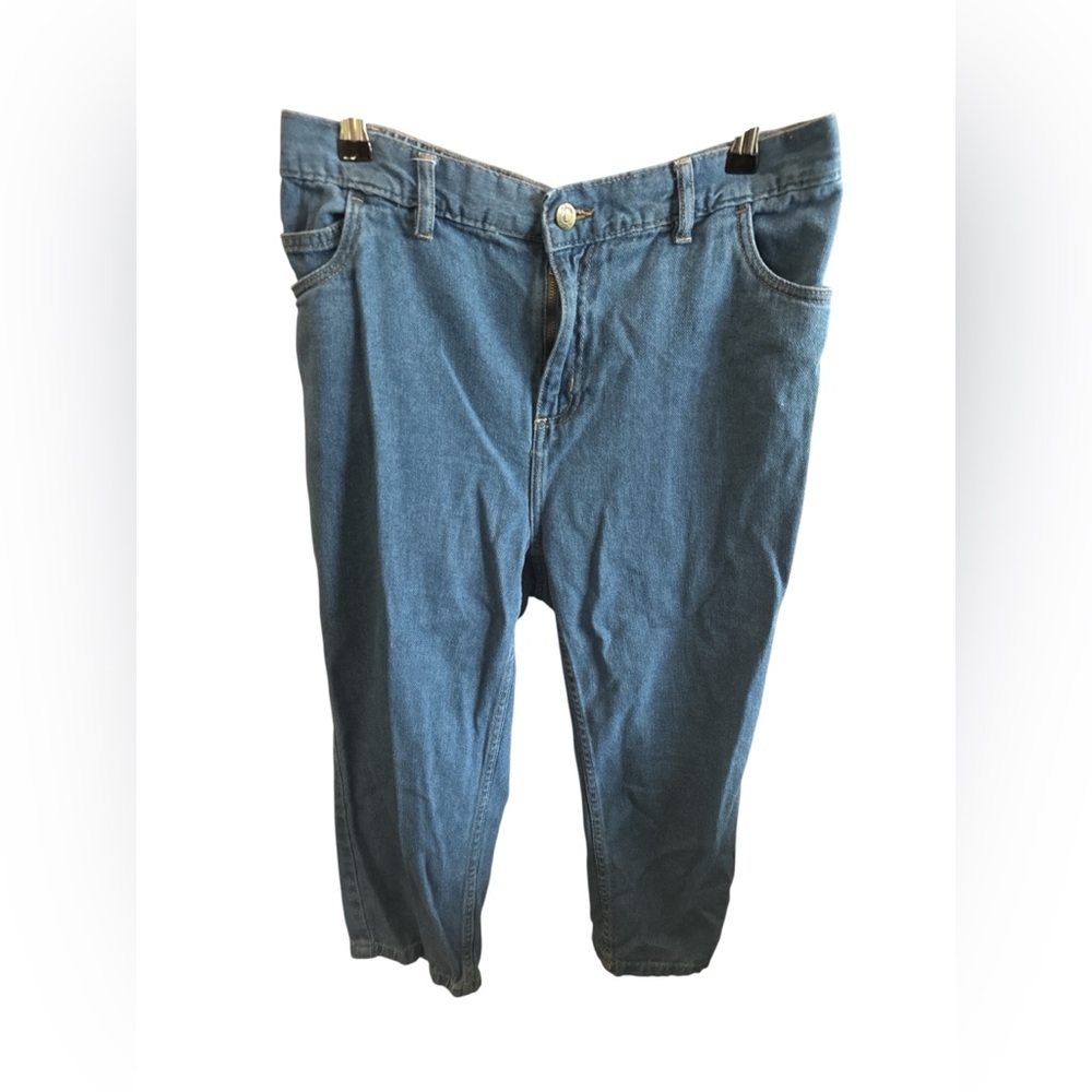 Woman Within Size 12W Capri Cutoff Blue Denim Jeans Casual Every Day Stretch